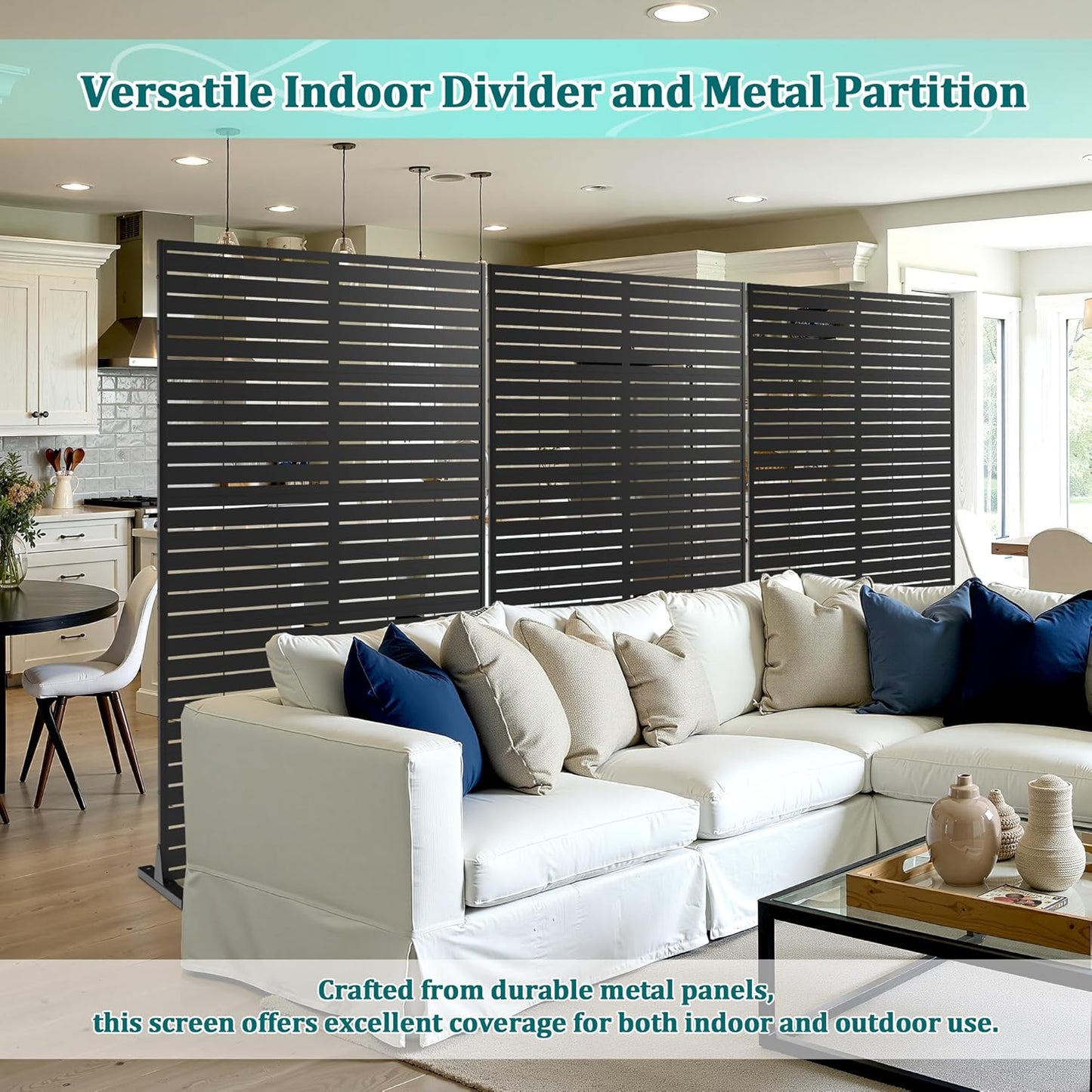 Metal Privacy Screen Outdoor Privacy Screen, Freestanding Fence Panel for Outside, 72''H×44''W, Decorative Screen Panel for Backyard/Patio/Deck