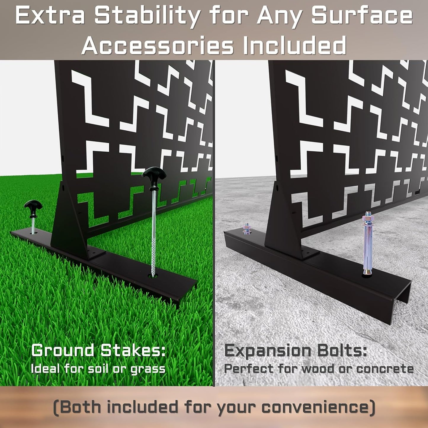 72" Metal Privacy Screen Freestanding Outdoor Room Divider Decorative Laser Cut Fence Panel, Weatherproof Patio Privacy Fence for Garden, Balcony, Backyard Landscape