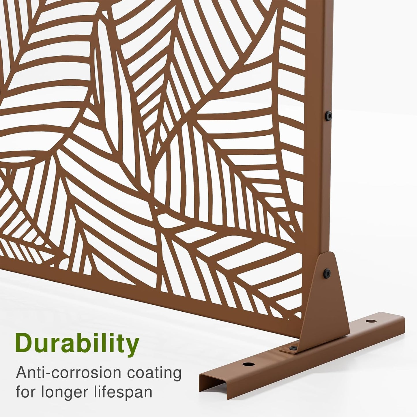 Casaphoria 72" H x 47" W Metal Outdoor Privacy Screen, Freestanding Decorative Divider for Patio, Deck, Balcony, and Garden with Stable Base, Brown Leaves