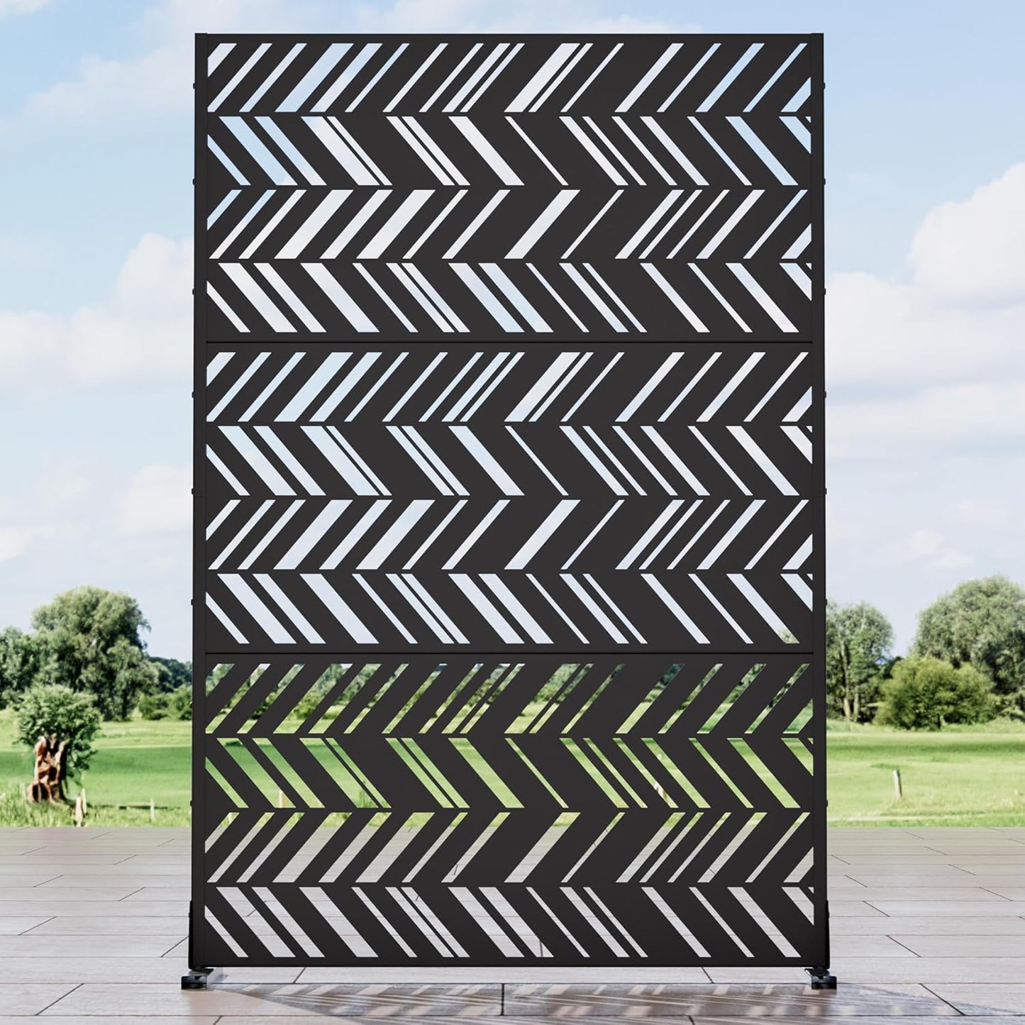 Casaphoria 72" H x 47" W Metal Outdoor Privacy Screen, Freestanding Decorative Divider for Patio, Deck, Balcony, and Garden with Stable Base, Brown Leaves