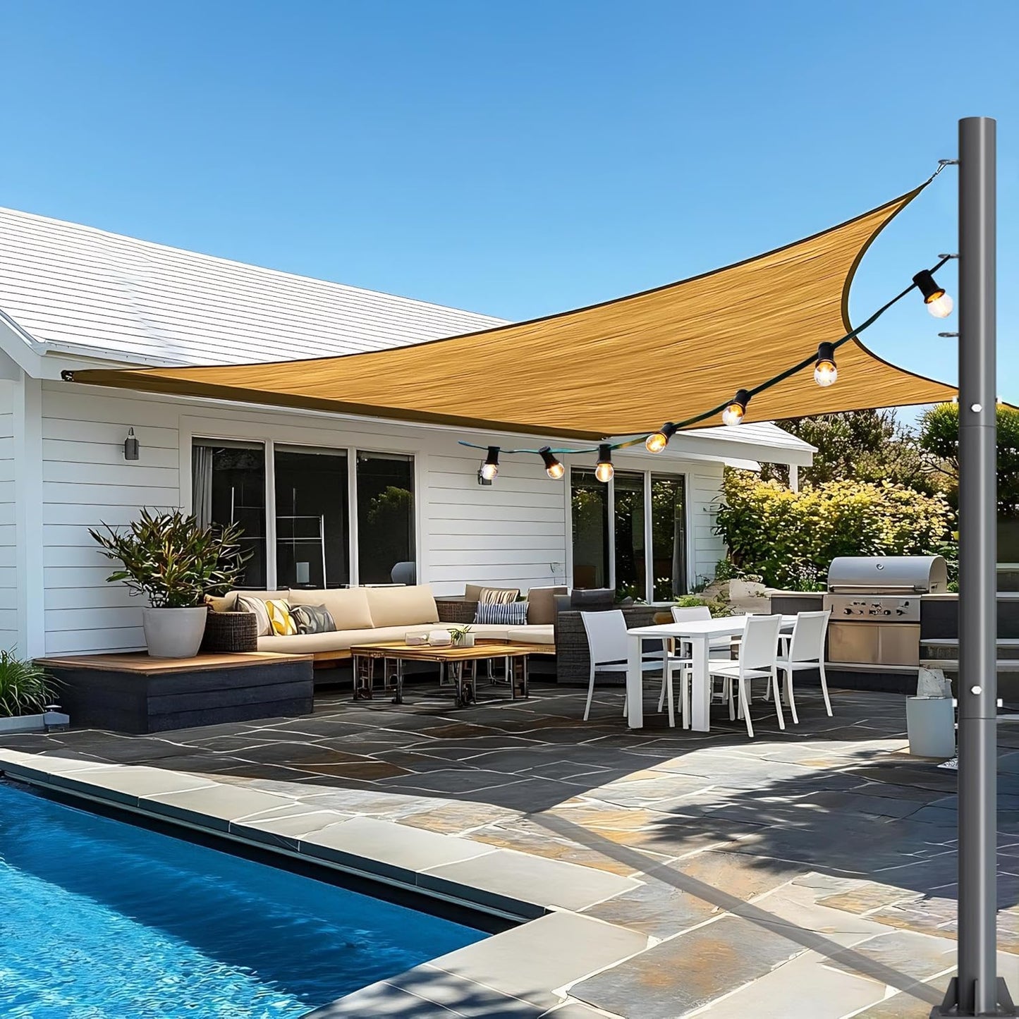 10ft Sun Shade Sail Poles - 2 Pcs Outdoor Sunshade Sail Post with Carabiner Snap Steel Metal Heavy Duty Pole Kit for Support Light String,Sunshade Sail,Canopy - Thickness 1.5mm