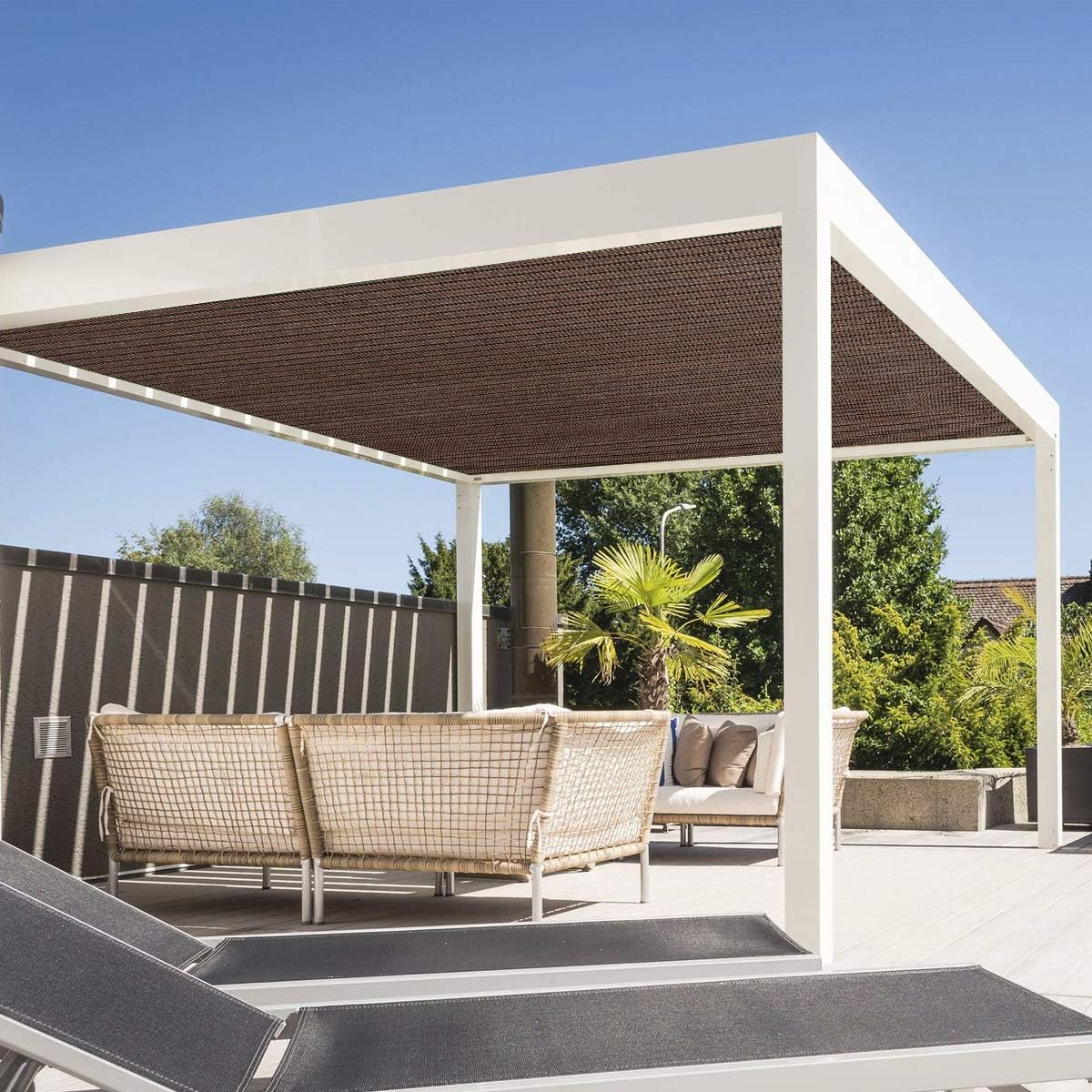 Eden's Decor Straight Flat-Edged Sun Shade Sail Rectangular 5' x 7' Brown UV-Blocking Outdoor Canopy Fabric Cloth Awning for Pergola Patio Garden Backyard Custom Size