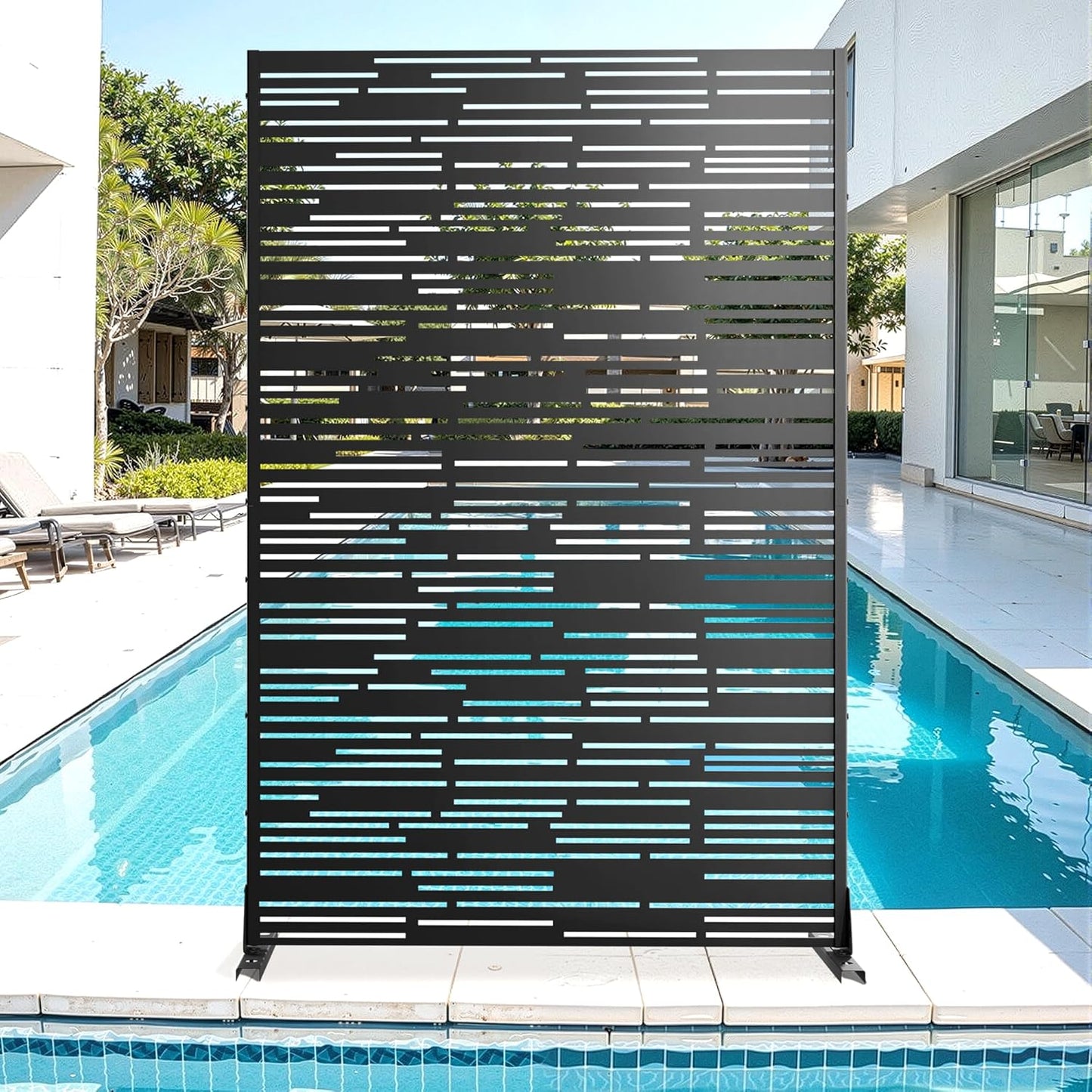 Metal Privacy Screen for Outdoor & Indoor Use, Free Standing Privacy Screen for Patio Garden Pool, 72" H x 47" W Decoative Privacy Panels, Weather Resistant, Easy Assembly (Oak Grain)