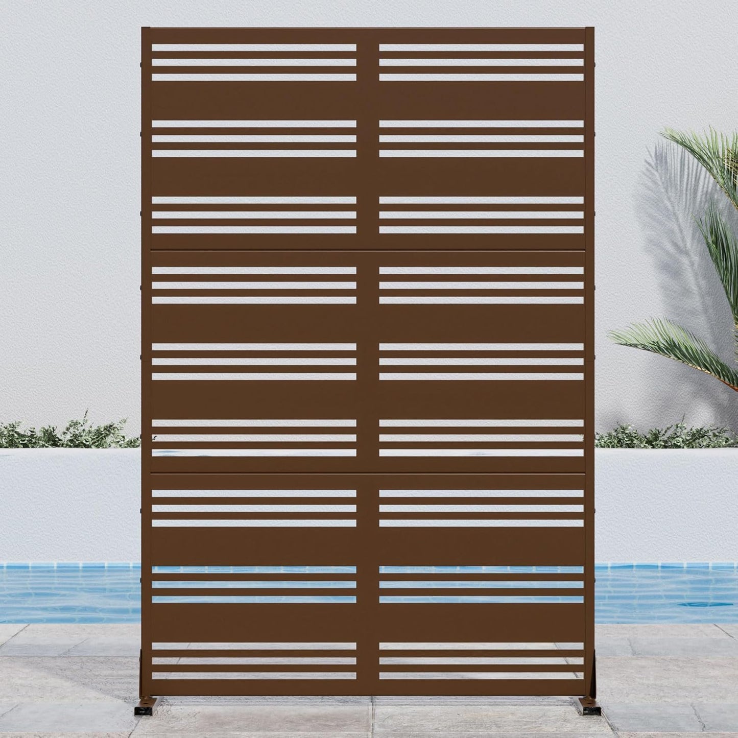 Casaphoria 72" H x 47" W Metal Outdoor Privacy Screen, Freestanding Decorative Divider for Patio, Deck, Balcony, and Garden with Stable Base, Brown Leaves