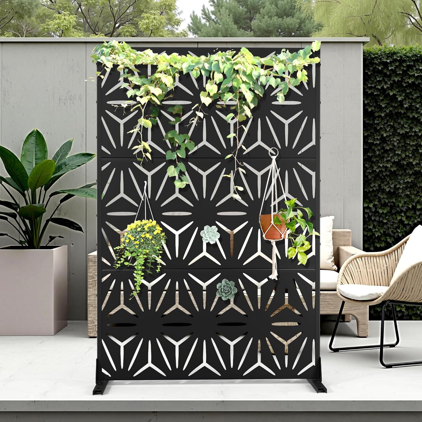 Metal Privacy Screen Outdoor Privacy Screen, Freestanding Fence Panel for Outside, 72''H×44''W, Decorative Screen Panel for Backyard/Patio/Deck