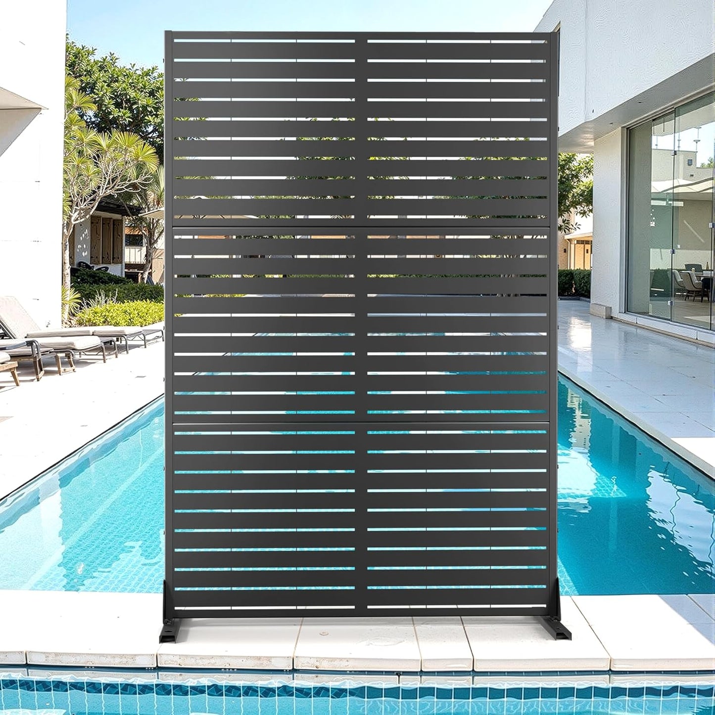 Metal Privacy Screen for Outdoor & Indoor Use, Free Standing Privacy Screen for Patio Garden Pool, 72" H x 47" W Decoative Privacy Panels, Weather Resistant, Easy Assembly (Oak Grain)