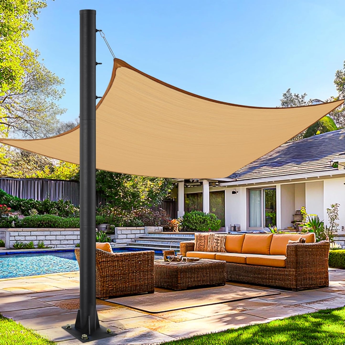 2 Pack Shade Sail Poles, 10 FT Outdoor Sun Shade Poles for Deck, 2.4" Diameter Steel Heavy Duty Shade Pole Kit for Outdoor Shade in Ground and Backyards, Patio, Deck, Black Three Ring Sun Shade Pole