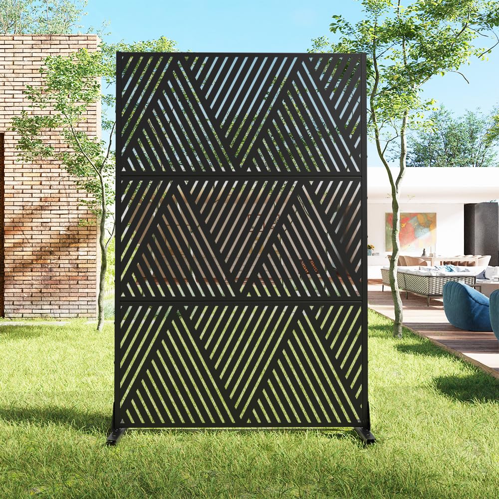 Casaphoria 72" H x 47" W Metal Outdoor Privacy Screen, Freestanding Decorative Divider for Patio, Deck, Balcony, and Garden with Stable Base, Brown Leaves