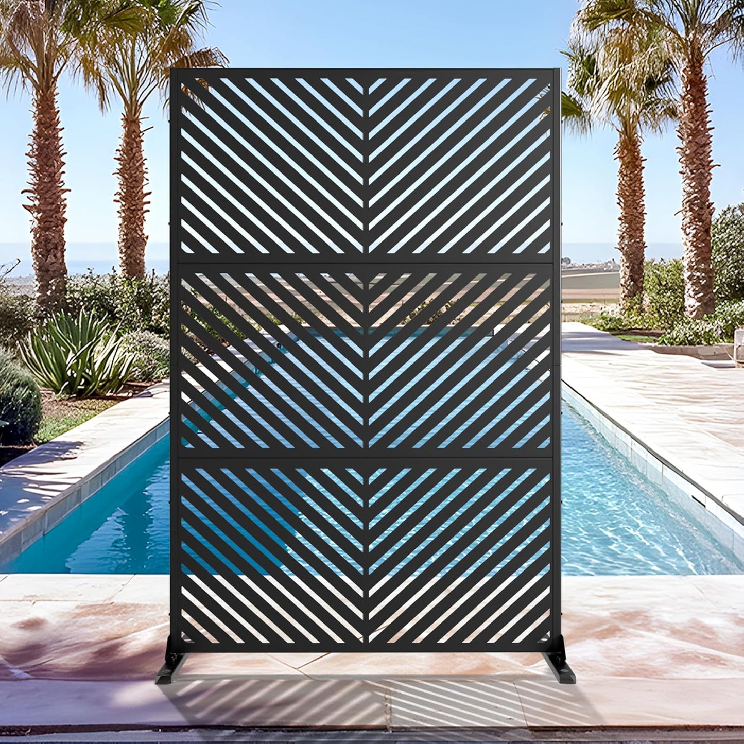 Casaphoria 72" H x 47" W Metal Outdoor Privacy Screen, Freestanding Decorative Divider for Patio, Deck, Balcony, and Garden with Stable Base, Brown Leaves