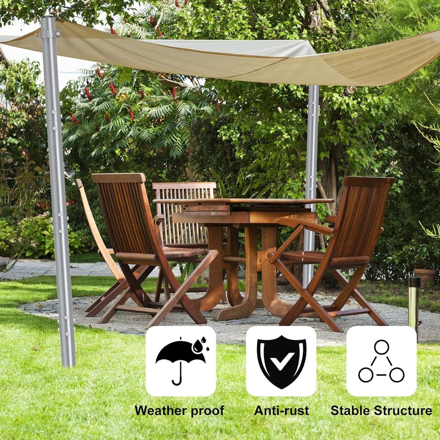 Shade Sail Poles 12 FT, Heavy Duty Sun Sail Poles for Sun Shades Outdoor, with Adjustable D-Clamps, 2.36" Diameter Screw-in Shade Sail Pole Kit for Outdoor, Garden, Backyard, 2 Packs