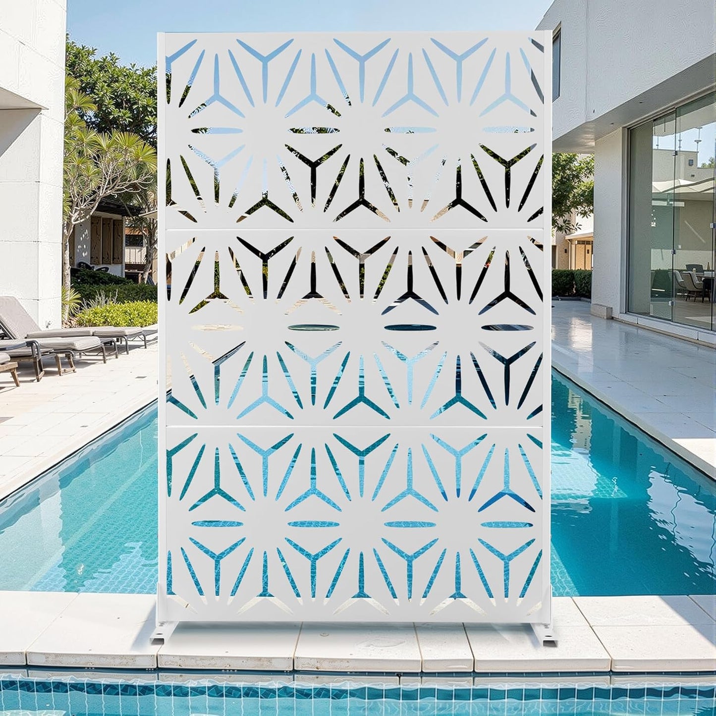 Metal Privacy Screen for Outdoor & Indoor Use, Free Standing Privacy Screen for Patio Garden Pool, 72" H x 47" W Decoative Privacy Panels, Weather Resistant, Easy Assembly (Oak Grain)