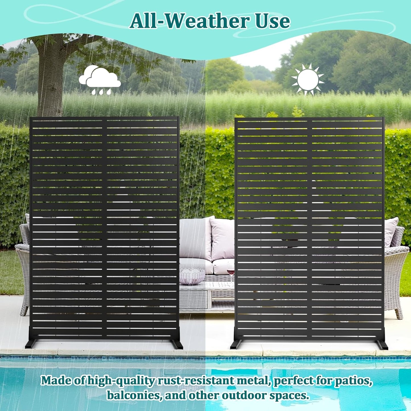 Metal Privacy Screen Outdoor Privacy Screen, Freestanding Fence Panel for Outside, 72''H×44''W, Decorative Screen Panel for Backyard/Patio/Deck