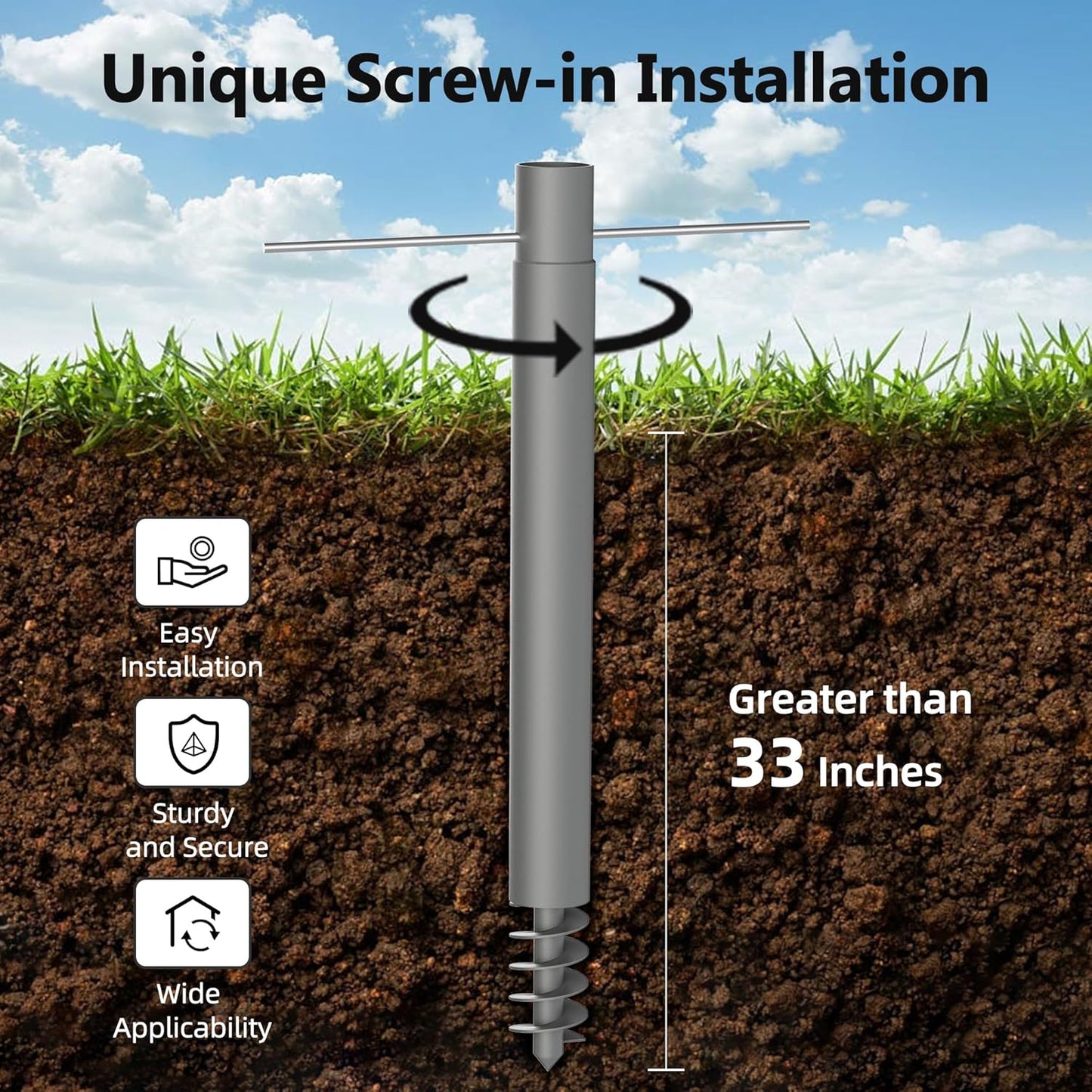 Shade Sail Poles, Heavy Duty Sun Shade Poles, Screw in Poles for Sun Shades Outdoor, 12 Ft Sun Shade Sail Poles with D-Clamps, 2.28" Sun Shade Pole Kit for Ground Soil Backyard, 2 Packs