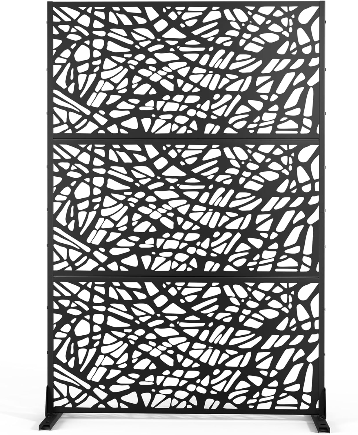 Metal Privacy Screen Outdoor Freestanding Privacy Wall Panels and Decorative Patio Dividers, Crafted from Steel with Sun-Proof Design, Ideal for Patio, Deck, Garden,72"H×47"L（Black&Louvered）