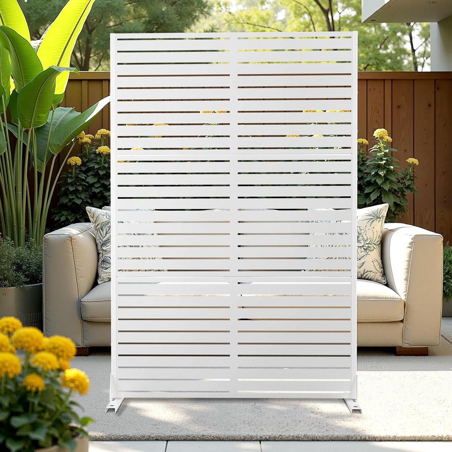 Metal Privacy Screen Outdoor Privacy Screen, Freestanding Fence Panel for Outside, 72''H×44''W, Decorative Screen Panel for Backyard/Patio/Deck
