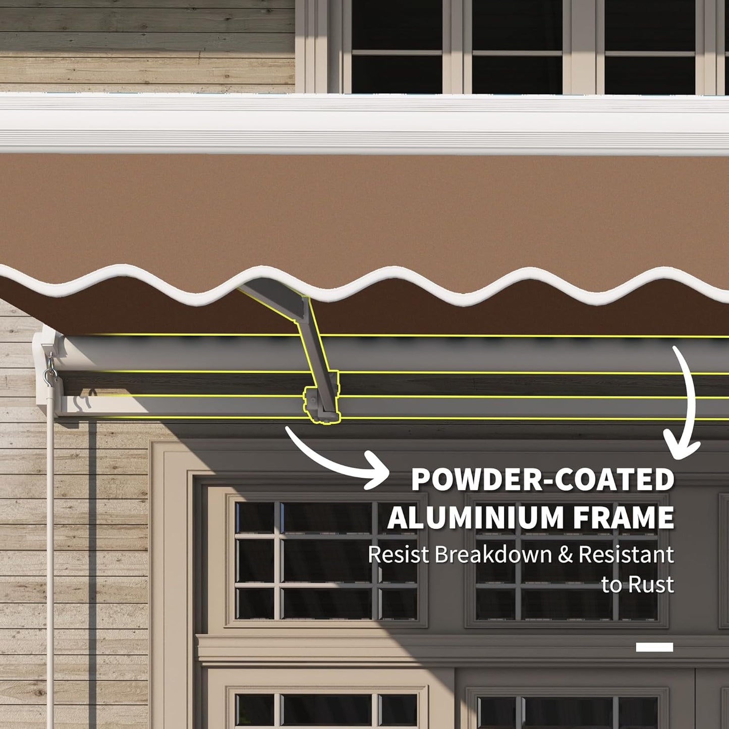 Outsunny 13' x 8' Retractable Awning, Patio Awnings, Sunshade Shelter w/Manual Crank Handle, UV & Water-Resistant Fabric and Aluminum Frame for Deck, Balcony, Yard, Coffee Brown