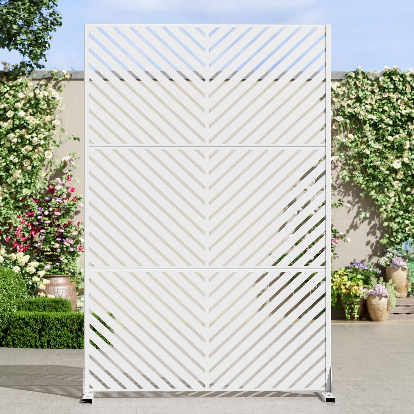 Casaphoria 72" H x 47" W Metal Outdoor Privacy Screen, Freestanding Decorative Divider for Patio, Deck, Balcony, and Garden with Stable Base, Brown Leaves