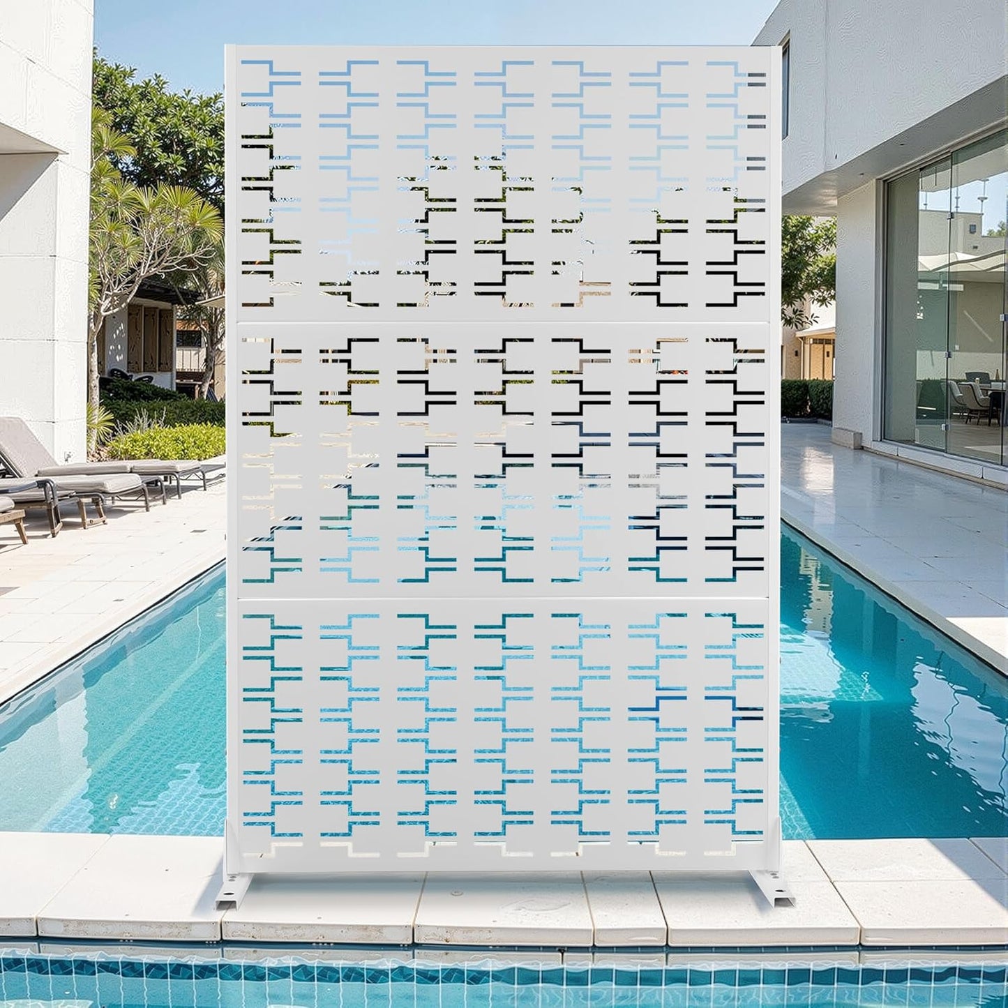 Metal Privacy Screen for Outdoor & Indoor Use, Free Standing Privacy Screen for Patio Garden Pool, 72" H x 47" W Decoative Privacy Panels, Weather Resistant, Easy Assembly (Oak Grain)