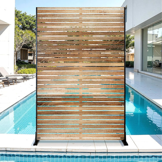 Metal Privacy Screen for Outdoor & Indoor Use, Free Standing Privacy Screen for Patio Garden Pool, 72" H x 47" W Decoative Privacy Panels, Weather Resistant, Easy Assembly (Oak Grain)