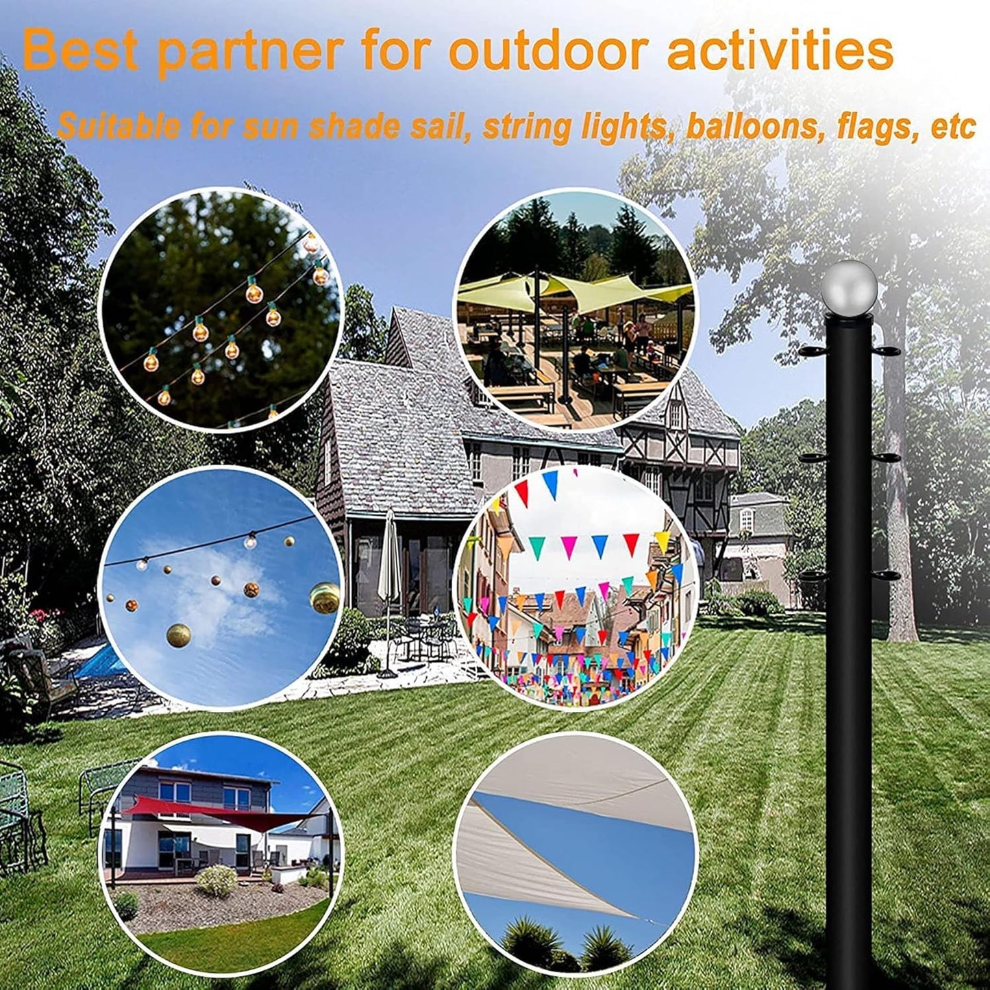 Sun Shade Sail Poles 10FT Outdoor Shade Sail Pole Kit Heavy Duty Steel Post Support Awning Canopy for Deck Patio Outside Backyard(10FT,2pack)