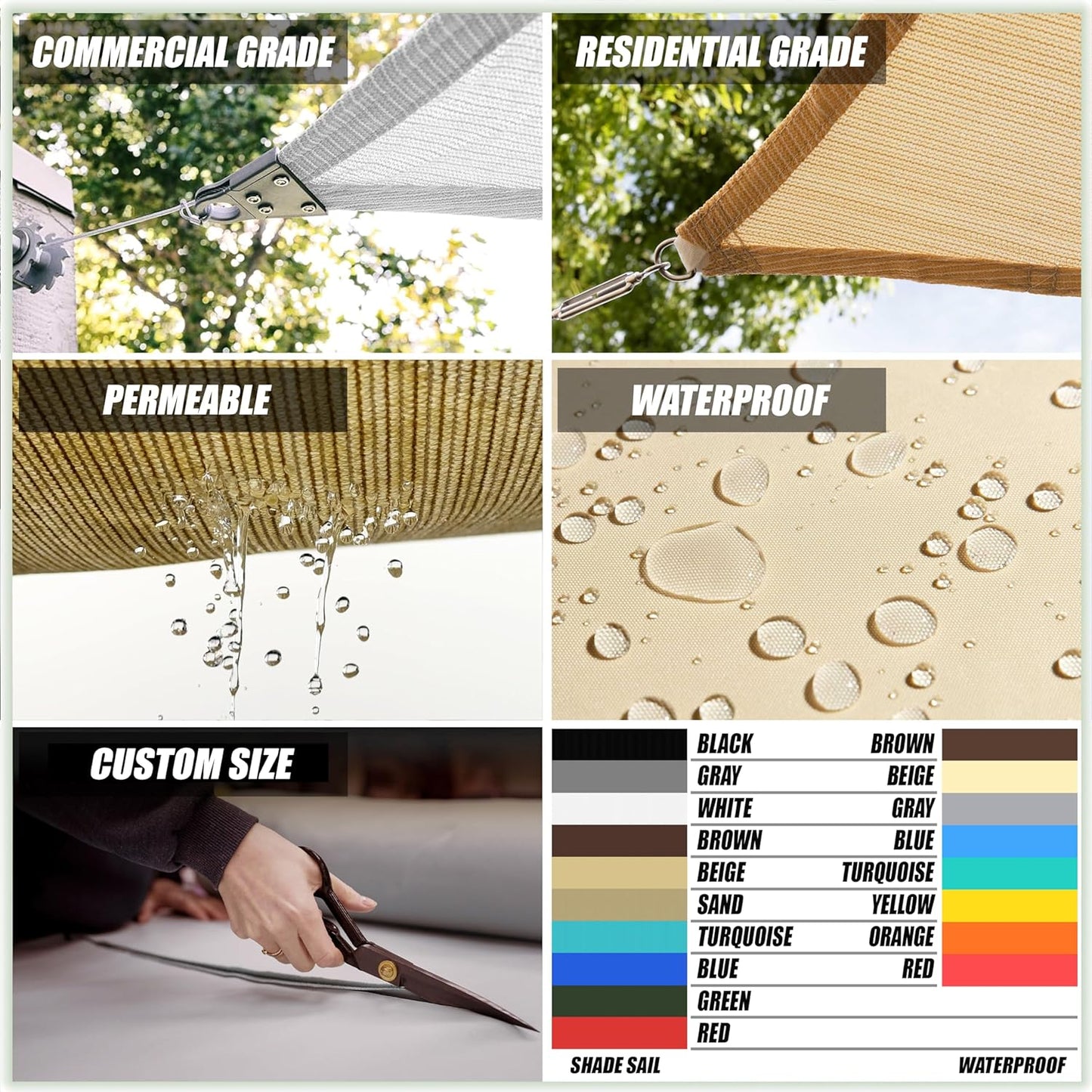 Colourtree 8' x 16' Beige Sun Shade Sail Rectangle Canopy Fabric Cloth Screen, Water Permeable, UV Block UPF50 & Heavy Duty, Carport Patio Outdoor (We Customize Size)